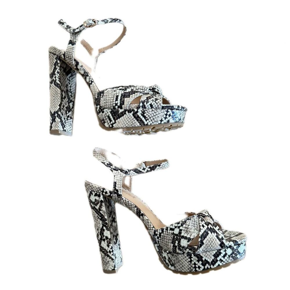 Black and White Faux Snakeskin Strappy Block Platform Heels, US 7.5 EU 38 New